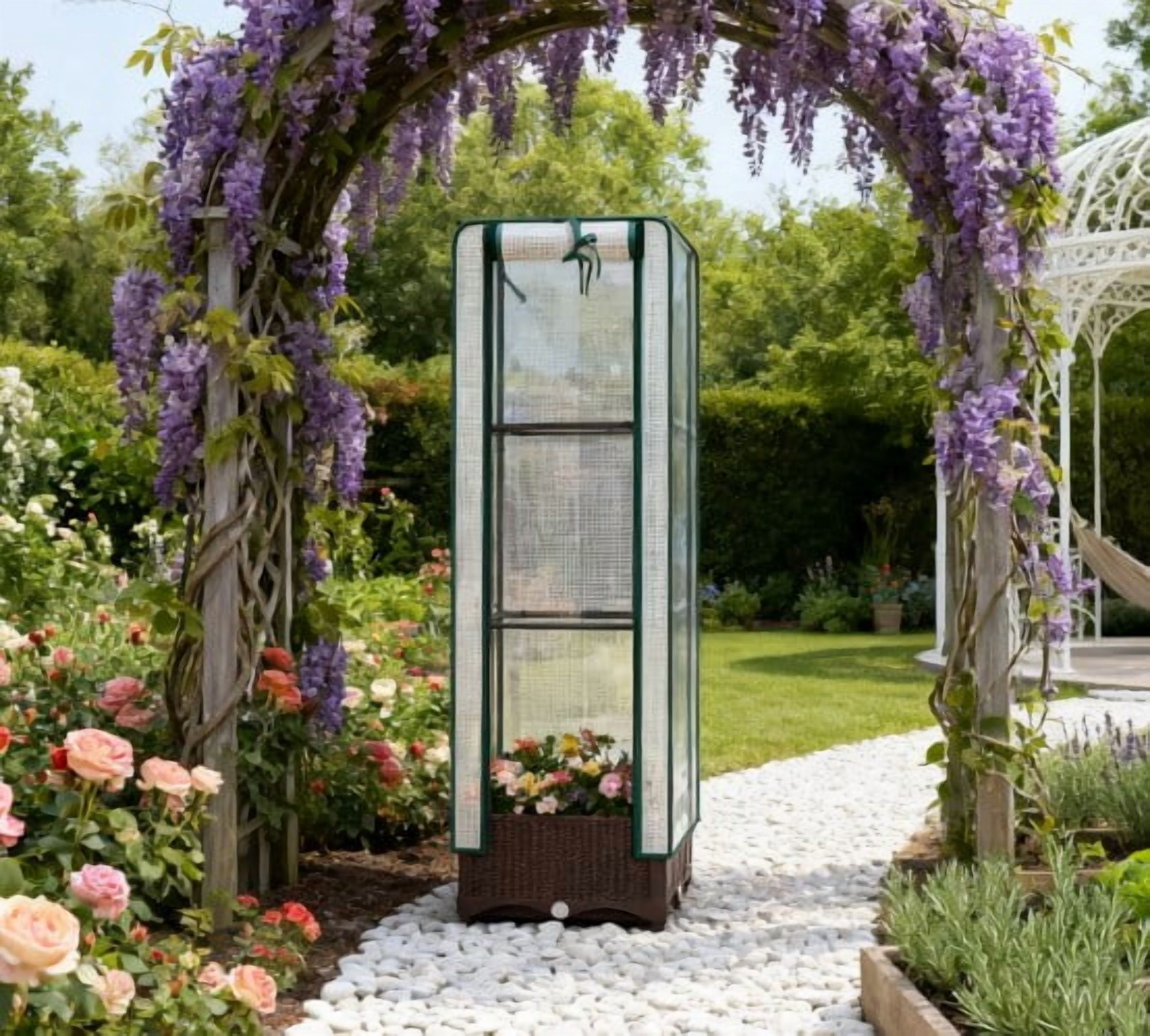 Portable Outdoor Plant Box, Garden Bed with Trellis and Cover, Drainage Holes and Zipper Door