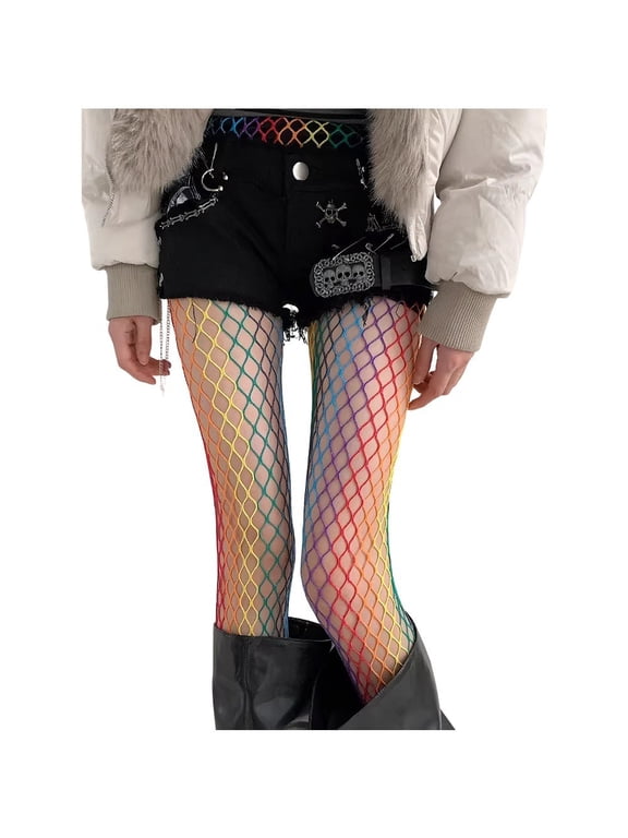 1Pair Small Fishnet Rainbow Fishnet Tights for Women Daily Casual