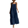 thumbnail image 2 of EliteGoogv Womens Maxi Dresses U Neck Sleeveless Backless Dresses For Women Pleated Side Pocket Summer Dresses Beach Vacation Wedding Guest Dresses Navy, 2 of 5