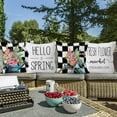 thumbnail image 4 of Spring Pillow Covers 16x16 Set of 4, Checkerboard Throw Pillow Covers Flowers Pillowcase Farmhouse Decorations Velvet Cushion Case for Home Outdoor Yard, 4 of 5