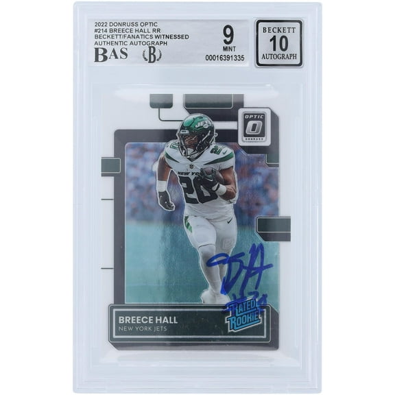 Breece Hall New York Jets Autographed 2022 Panini Donruss Rated Rookie #214 Beckett Fanatics Witnessed Authenticated 9/10 Rookie Card - Fanatics Authentic Certified
