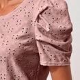 thumbnail image 3 of Camiseta de verano con cuello redondo y mangas cortas de jacquard hueco de color puro para mujer, color rosa, S, 3 of 7