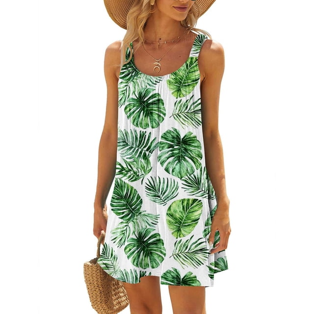 Ovzne Robes d'Été pour Femmes 2025 Robe de Plage Robe Sans Manches à Col Rond Dégradé Teinture sur Nœuds Robe de Plage Grande Taille Liquidation