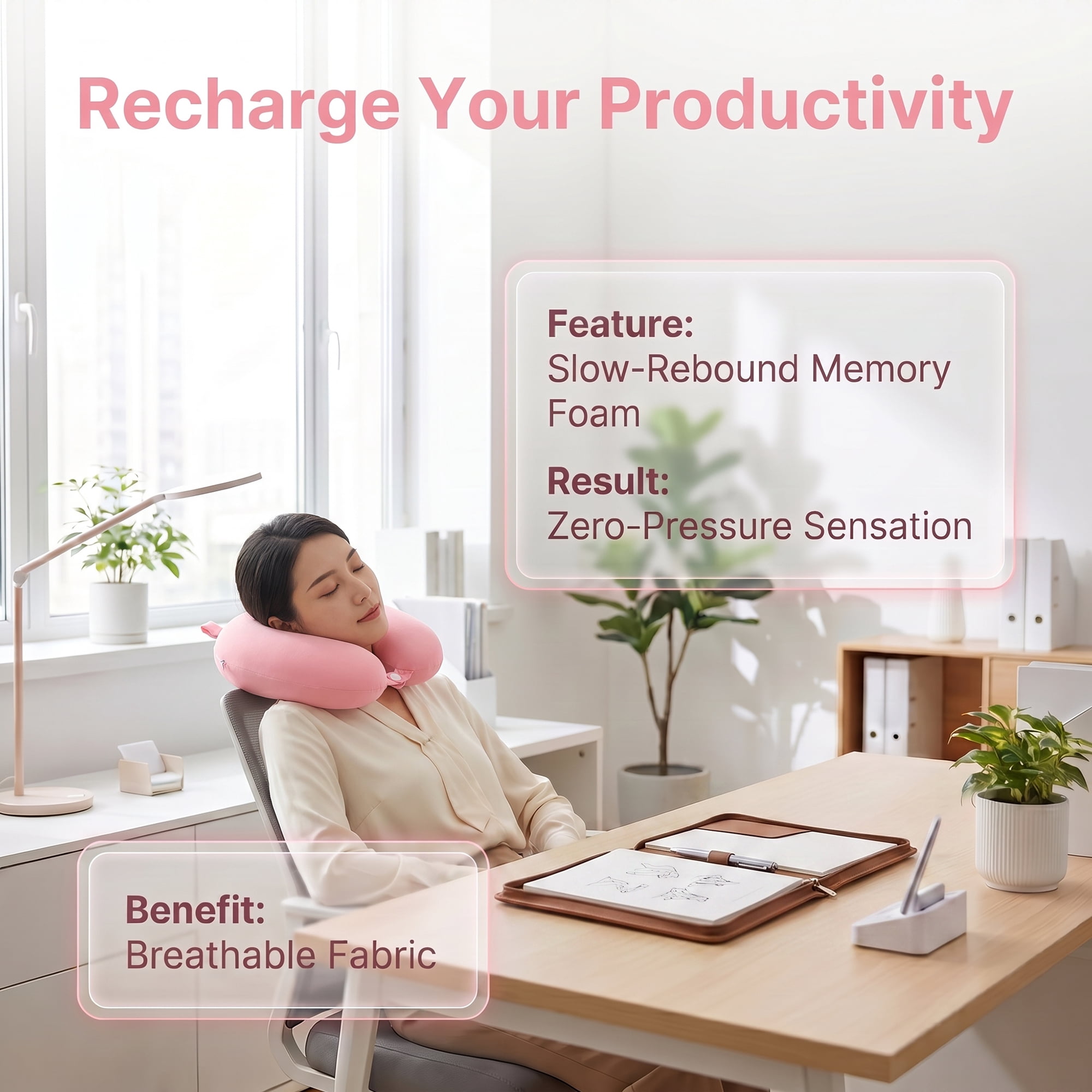 Unique Bargains Memory Foam Travel U Shape Neck Pillow Head Rest Pink 12"x12"x4"