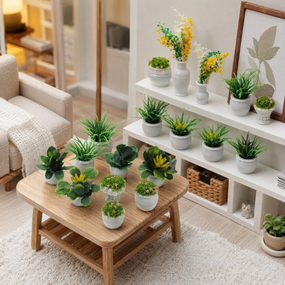 Brandonz Dollhouse Miniature Plant Set 13pcs Bonsai Potted Greenery Flower Ornament