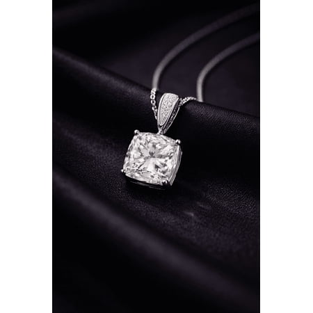 Jewelerix Cushion Cut Moissanite Solitaire Pendant, 925 Sterling Silver , Sparkling Square Pendant for Women, Gift for Anniversary & Wedding