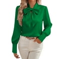 thumbnail image 2 of Women's Tops Dressy 2026 Summer Bow Tie Shirt Long Sleeve Satin Blouse Business Work Casual Outfits, 2 of 8