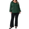 thumbnail image 2 of Agnes Orinda Women's Plus Size Tops Tie Front Keyhole Long Sleeve Elegant Shirt 2025 Fall Dressy Blouse 1X Green, 2 of 6