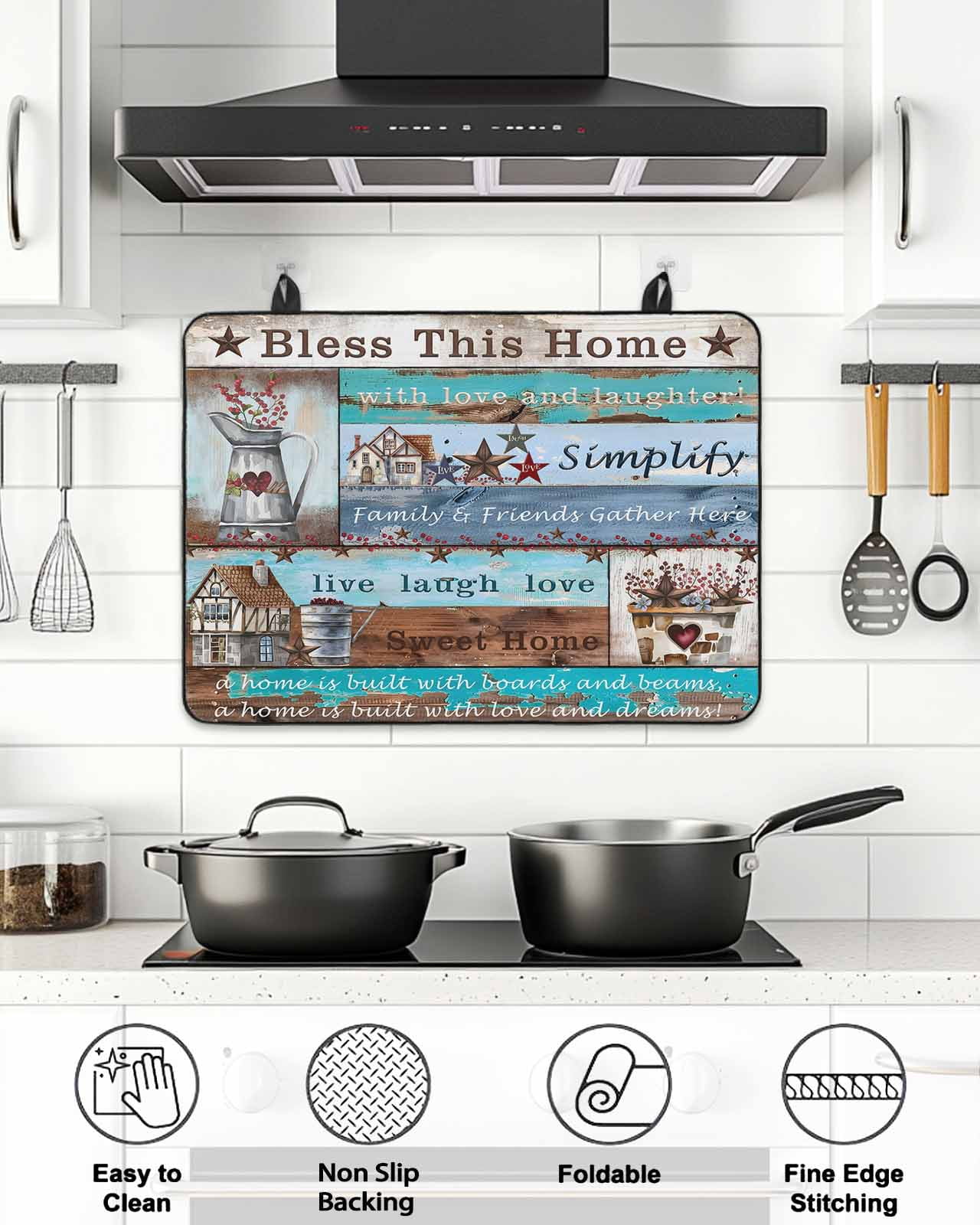 Stove Top Covers for Electric Stove, Rustic Star Farm Glass Stovetop Cover Protector, American Country Berry Wood Grain Induction Cooktop Protector Oven Mat for Kitchen Countertop 24"x21"