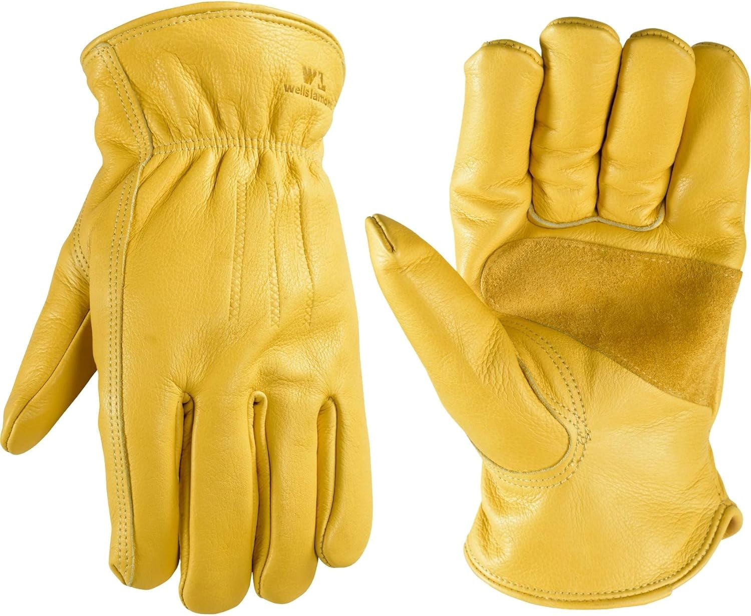 Men's Winter Leather Work Gloves, Cowhide, Lined Leather, Large , Yellow
