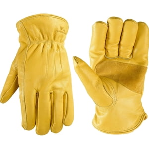 Men's Winter Leather Work Gloves, Cowhide, Lined Leather, Large , Yellow
