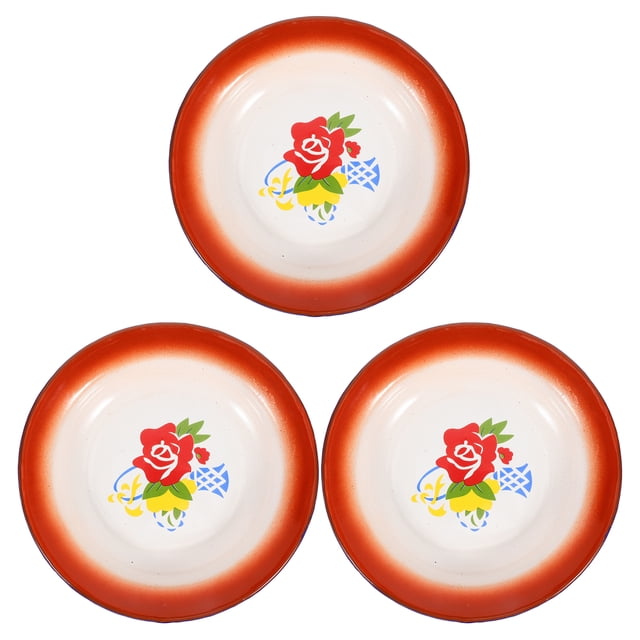 Shisuyan 3 Pcs Assiette en Émail Vintage Assiette à Fruits Multifonctionnelle Contenant Alimentaire Vaisselle Motif Aléatoire