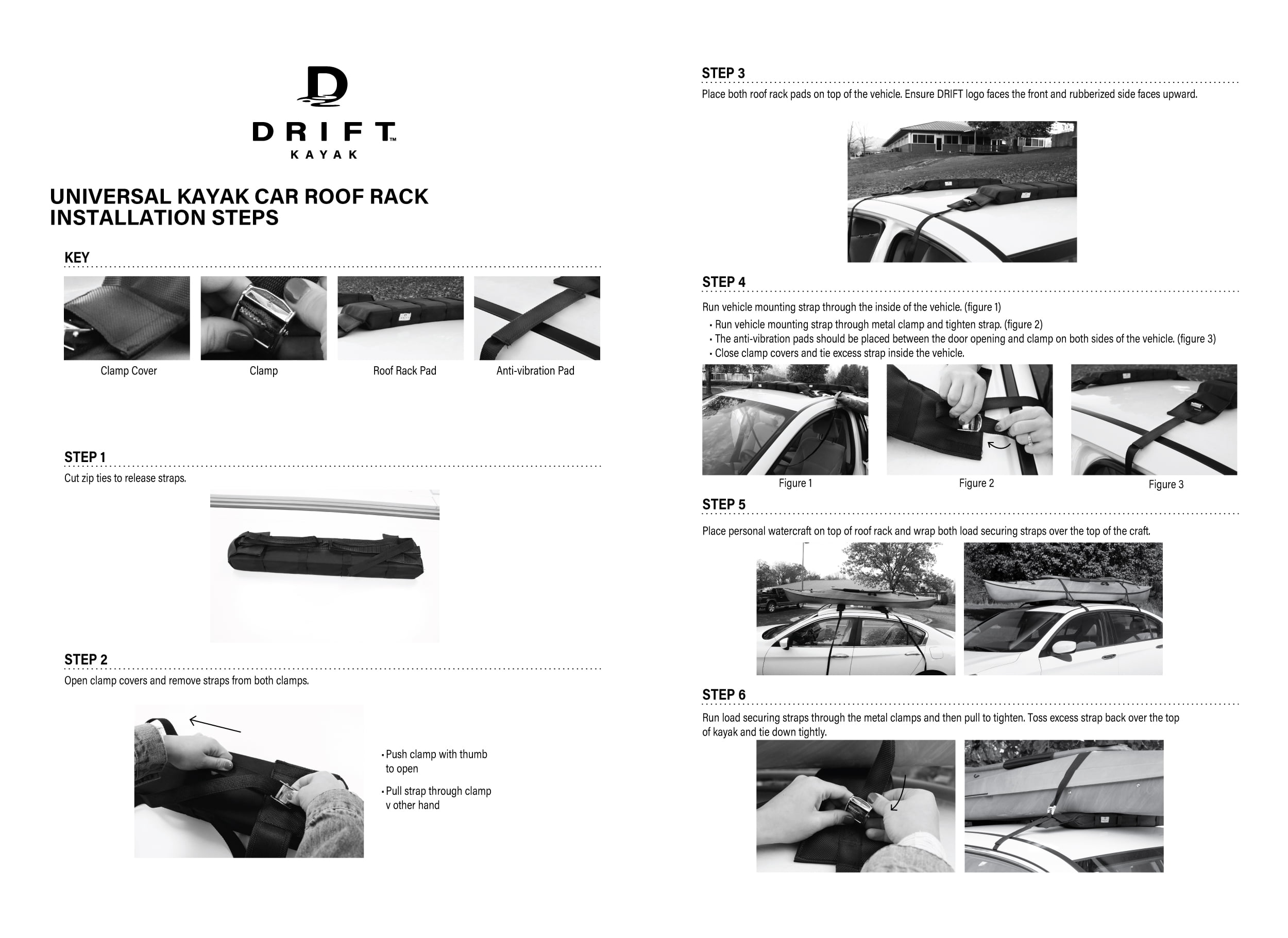 D DRIFT ALL THINGS WATER 24 Universal Kayak Roof Carrier Rack, Adjustable Detachable, with Adjustable Straps