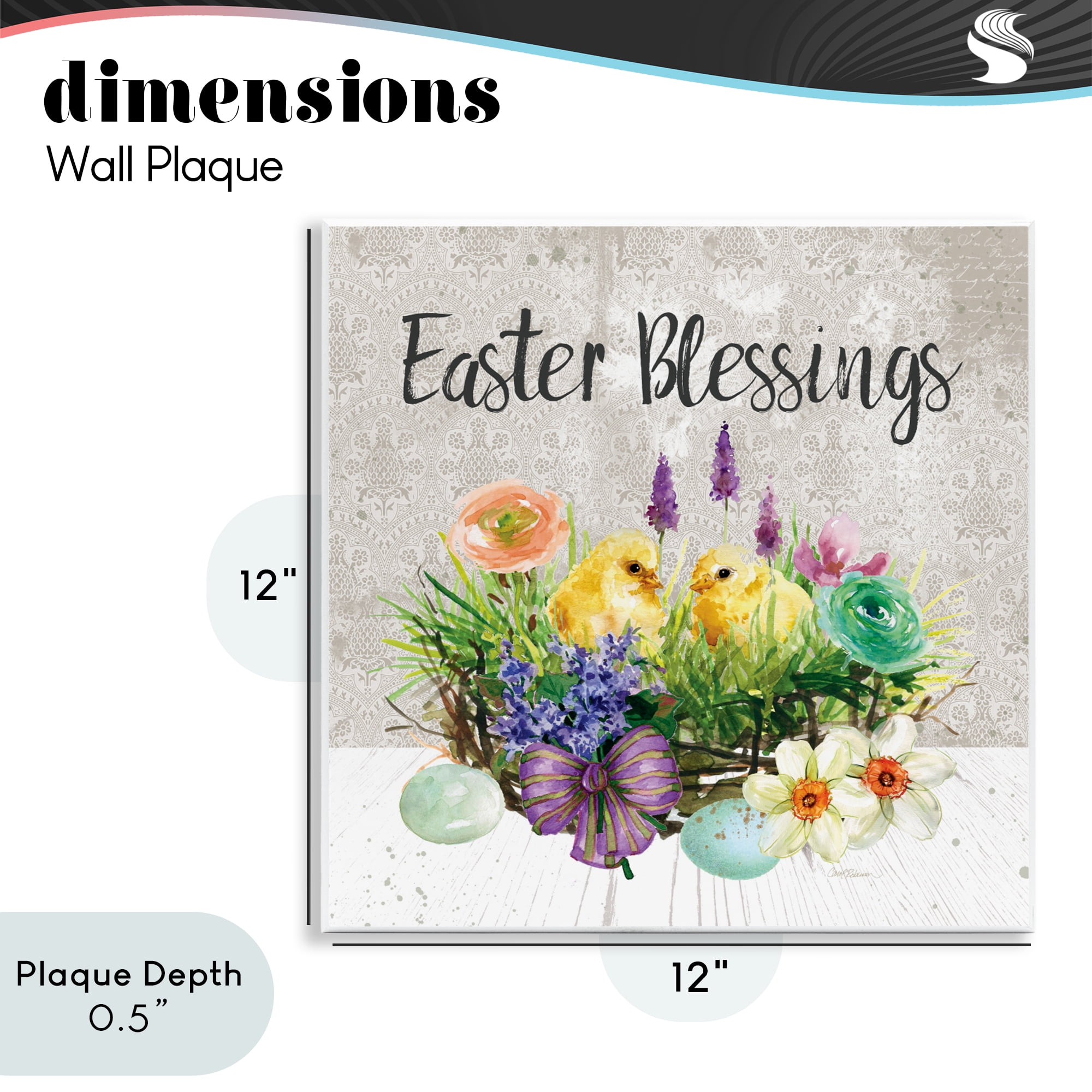 Stupell Industries Easter Blessings Basket of Flowers Wall Plaque Art, design by Carol Robinson