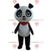 Black and white panda REDBROKOLY mascot with a red bandana