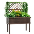 thumbnail image 2 of Outsunny Raised Garden Bed with Trellis for Climbing Plants, Wood Planter with Legs, Drainage Holes & Filter, Carbonized, 2 of 9