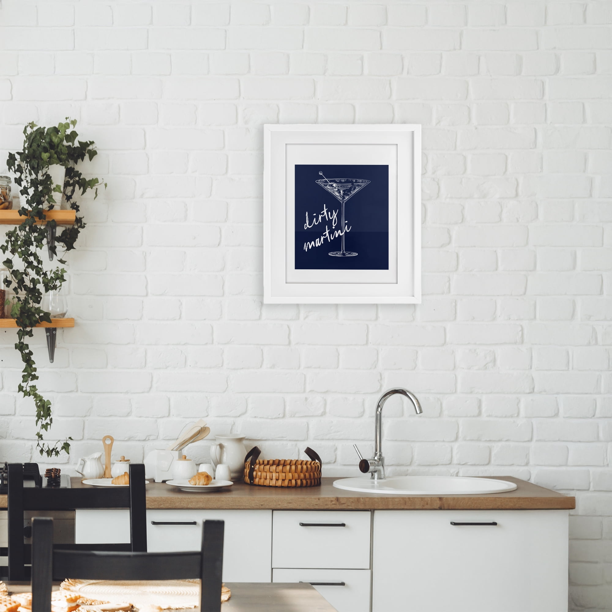 Stupell Industries Dirty Martini on Blue White Framed Print Under Glass, design by Lettered and Lined