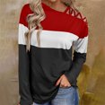 thumbnail image 2 of LYXSSBYX Womens Long Sleeve Tops Hot Sale Clearance Women Long Sleeves Shoulder Off-the-shoulder Cross Strap Plaid Color Block Tops Blouse Tunic Tops, 2 of 5