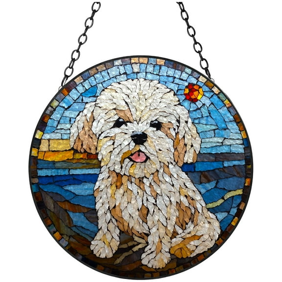 Bichon Frise Stained Glass Suncatcher Window Hangings Colored Handmade Glass Suncatcher Crafts Kits for Indoor Garden Christmas Decoration 16x16cm(15)