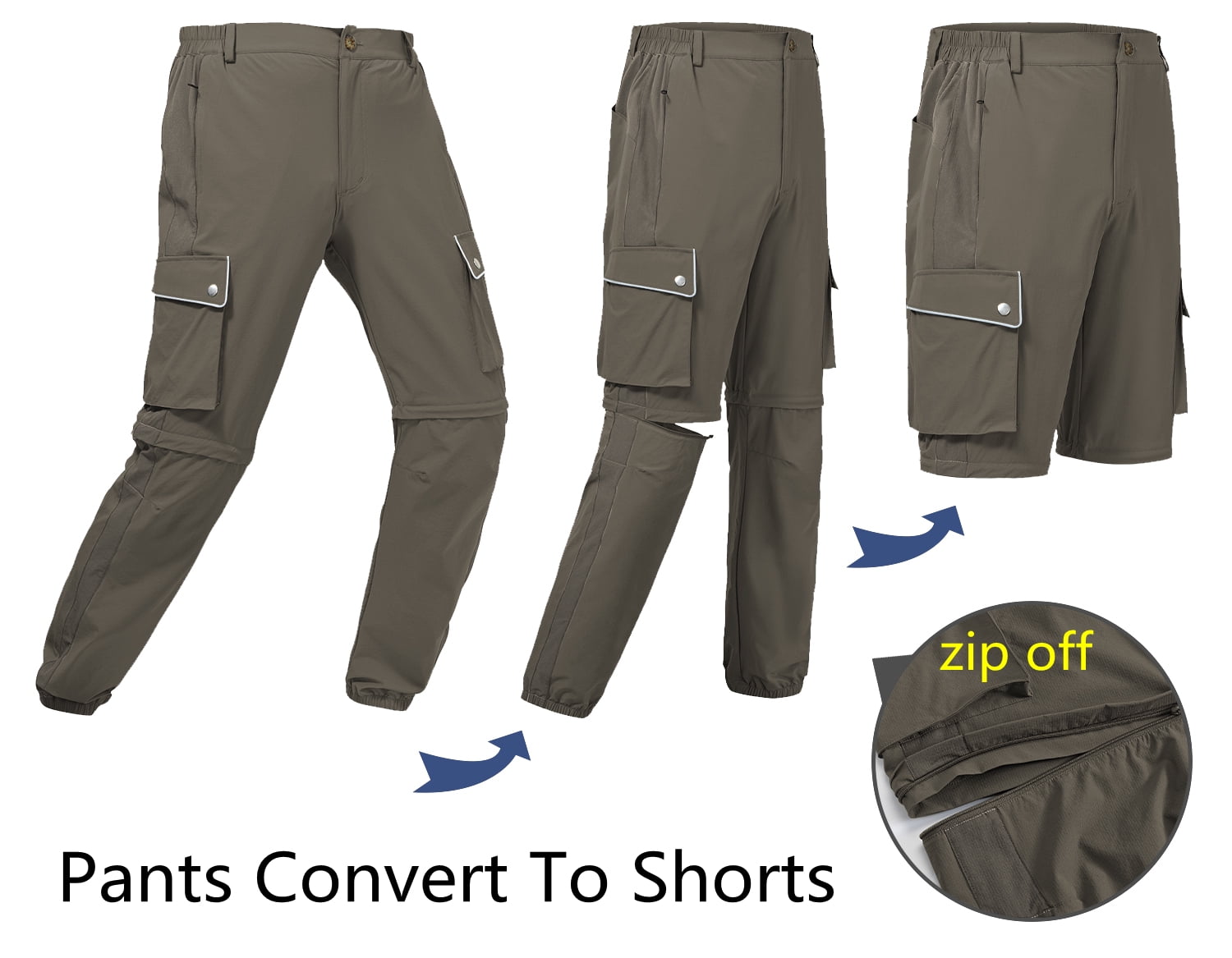Satankud Mens Convertible Hiking Pants Zip Off Detachable Lightweight  Waterproof Quick Dry Outdoor Trousers Celadon Size 30 