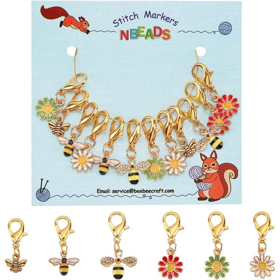 12 Sets Bees Daisy Stitch Markers, Enamel Alloy Crochet Stitch Marker Charms Removable Lobster Clasp Locking Stitch Marker for Knitting Weaving Sewing Accessories Quilting Handmade Jewelry