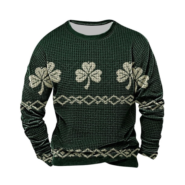 Tops para Mujeres de Moda Otoño Día de San Patricio Impreso Suelto Cuello Redondo Manga Larga Suéter