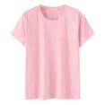 thumbnail image 4 of Sweet Home Farm Short Sleeve Shirts for Women Casual Solid Color Cotton Tops Round Neck Loose T T Shirts for Women Pink, 4 of 8