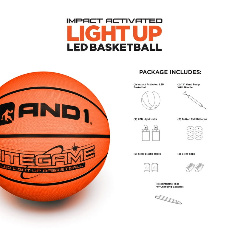 AND1 Nitegame LED Light-Up Basketball & Pump - Walmart.com