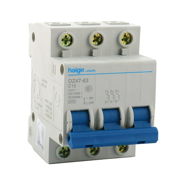 Rail Mounting 3P MCB Circuit Breaker Overload Protector AC 400V 10A DZ47-63 C10