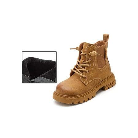 

SIMANLAN Children Anti Slip Work Boot Side Zipper Ankle Booties School Waterproof Round Toe Short Bootie Yellow with Warm Lining 13C