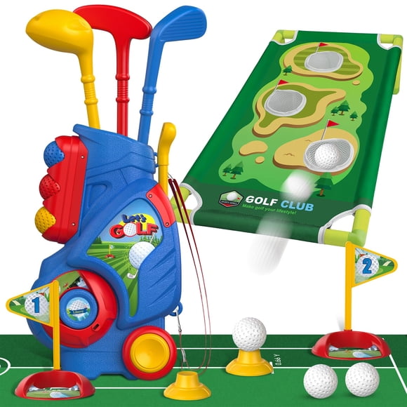 Set de golf Liberty para niños pequeños de 2 a 5 años con carrito de golf y tapete