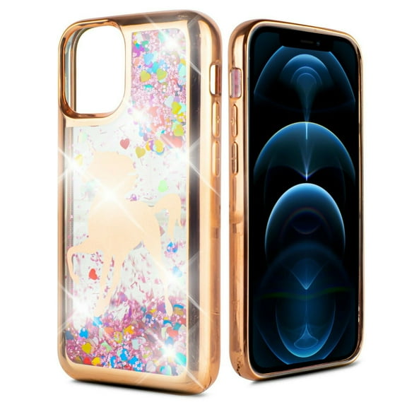 for iPhone 12 Pro Max 6.7 inch Liquid Glitter Bling Sparkling Cute Woman Girl Case Phone Case Silicone PU Shock Bumper Scratch Guard Skin Wrap Slim Cover