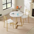 thumbnail image 3 of VECELO Round 3-Piece Dining Set, Compact Dining Table and 2 Chairs with Metal Frame, Faux Marbled Tabletop, Couple Table Chair Set for 2, White and Gold, 3 of 8