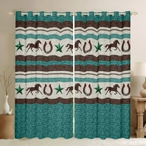 Homewish Southwestern Retro Horseshoe Black Out Curtains,Rustic Farmhouse Cabin Curtains Pack of 2 (42x63 Each),Vintage Cyan Texas Star Bedroom Curtains For Adult,Ultra Soft Home Decor