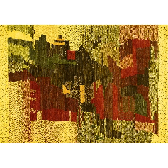 Ahgly Company Indoor Rectangle Abstract Yellow Contemporary Area Rugs, 7' x 9'