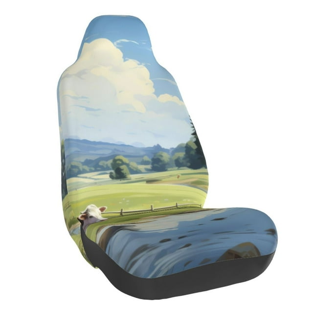 Wukai Pasture Cow Full Set Car Seat Covers with Soft Padding Universal Auto Front Seats Protector and Cushion Mat