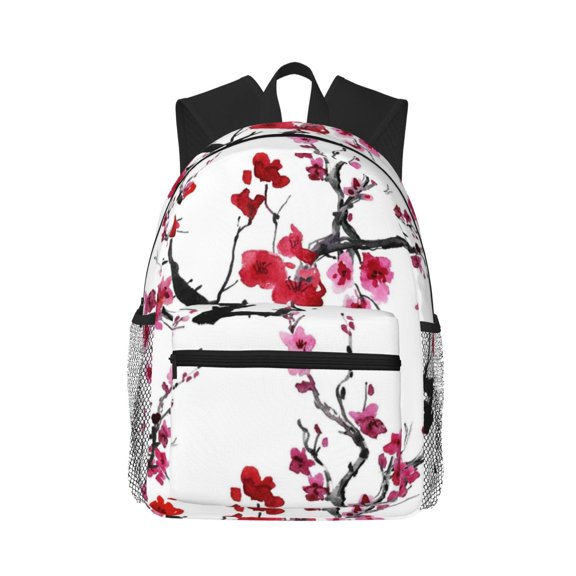 Vsdgher Cherry Blossoms Print Unisex Large Capacity Bookbag Schoolbag Casual Daypack for High School/College/Teens/Travel/Work