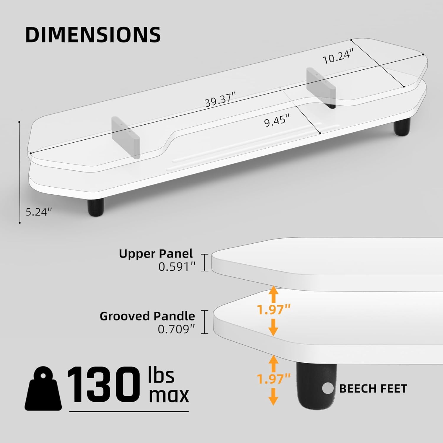 39.4 Inch Dual Monitor Stand with Storage Shelf, 2-Tier Wooden Desk Organizer Riser for Computer, Laptop, Printer and Phone/Tablet