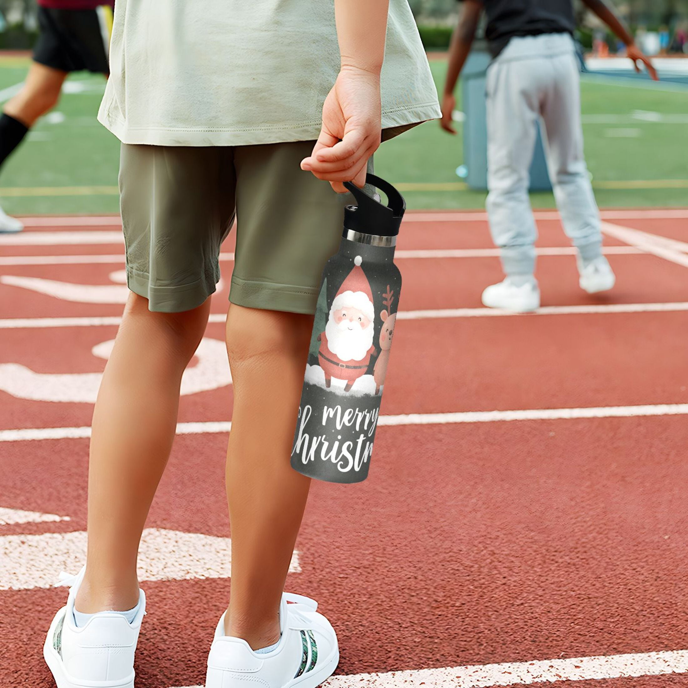 600ML Stainless Steel Insulated Cup Sports Water Bottle Portable Thermos Cup Water Glasses Insulated Tumblers Convenient and Durable Cute Santa Claus and Deer