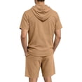 thumbnail image 6 of LEKWK Men Linen Sets Outfits 2 Piece Short Sleeve Button Down Hooded Tops and Elastic Waist Shorts Lightweight Loose Fit Summer Fashion Beach Vacation Wear, 6 of 9