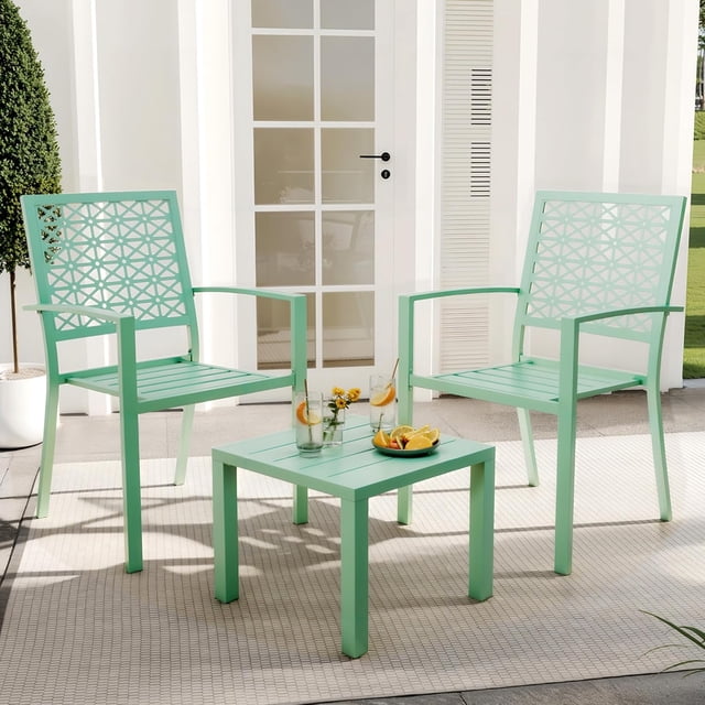 Conjunto de Comedor Moderno para jardín, Compuesto por 1 Mesa y 2 sillas, un Conjunto de Comedor Minimalista de Dos plazas Adecuado para comedores, Jardines o Balcones (Verde Claro).