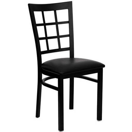 Flash Furniture Window Back Chairs - Set of 2, Black Metal / Black Vinyl Seat
