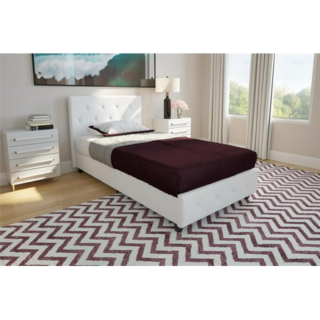 Full Slat Bedroom - DHP Dakota Upholstered Faux Leather Platform Bed with Wooden Slat Support and Tufted Headboard and Footboard, Twin, White Faux Leather