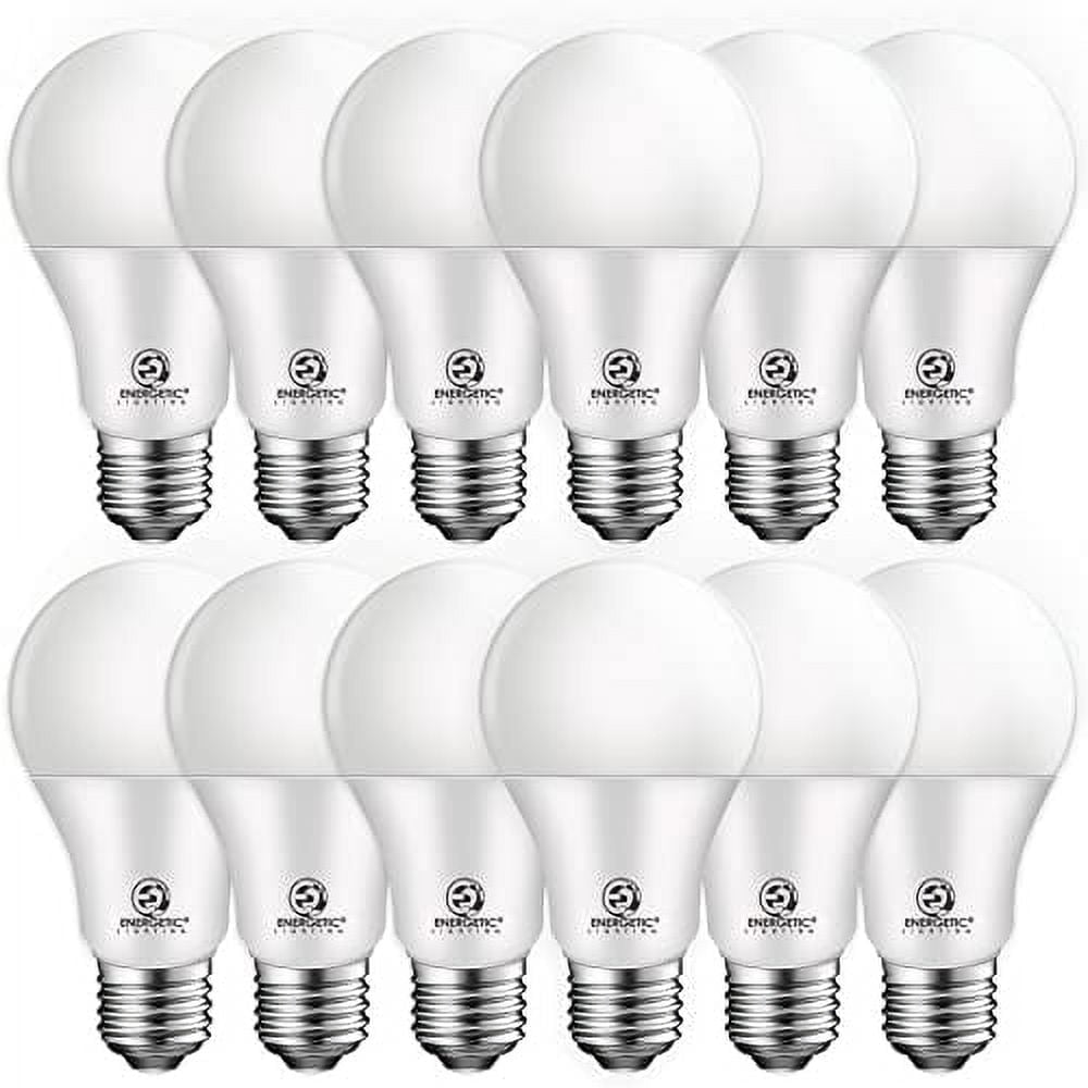 ENERGETIC A19 LED Light Bulb, 8.5 Watts(60W Equivalent), Daylight 5000K, E26 Base, 800LM, ETL Listed, Dimmable, 12 packs