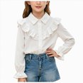 thumbnail image 3 of CAUYDY Kids Girls Long Sleeve Ruffle School Uniform Button Down Shirts Western Blouse Tops Fall Silver Sizes 9-10 Years, 3 of 5