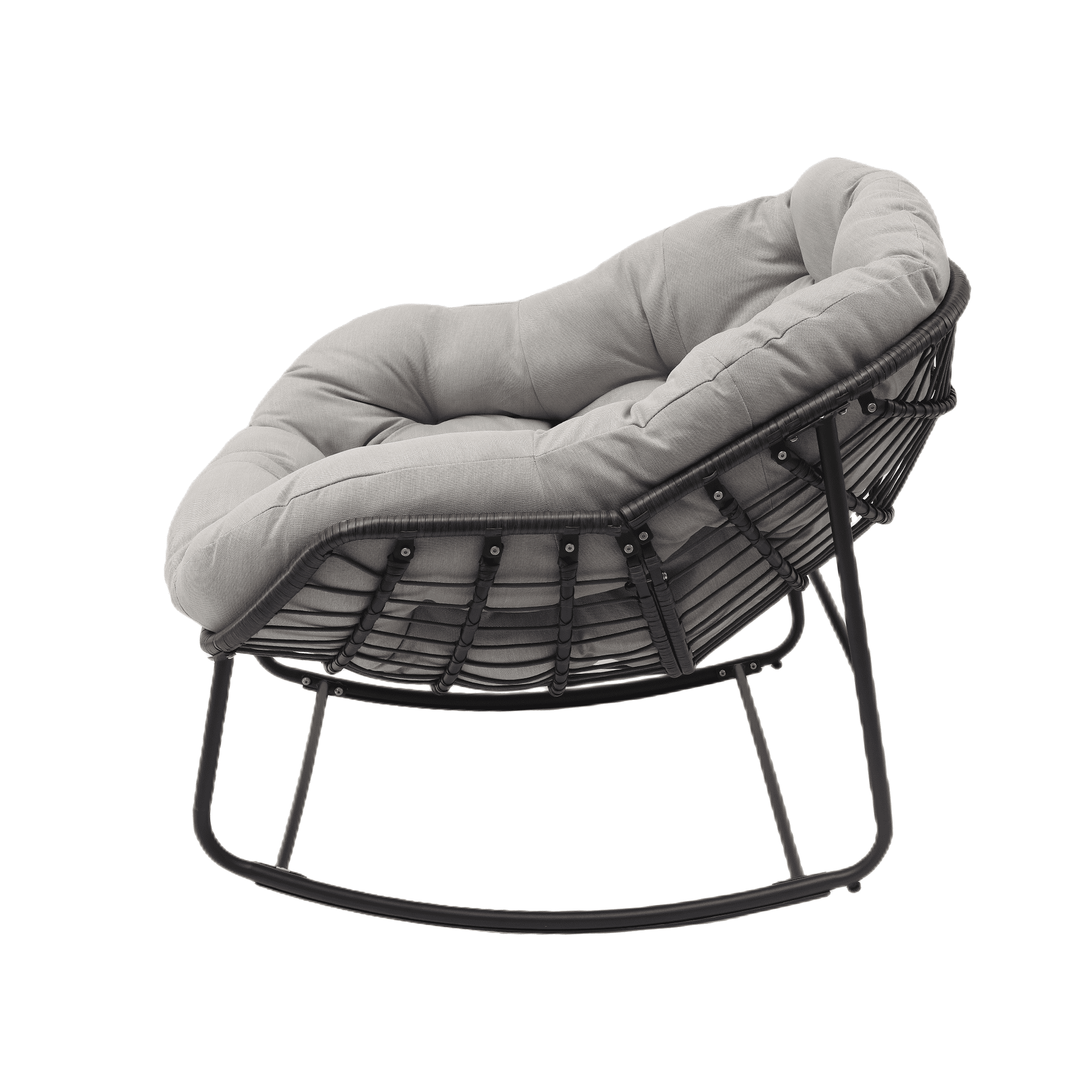 Oversized Egg Rocking Chair with Thick Padded Cushion - Hand-Woven PE Rattan & Steel Frame for Indoor/Outdoor Relaxation