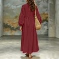 thumbnail image 4 of Ygbgbb Women V‑Neck Puff Sleeve Loose Maxi Dress, Elastic Waist Flowey Hem Casual Dress for Beach Holiday and Summer Relaxed Daily Wear Wine XXL, 4 of 7