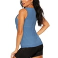 thumbnail image 3 of Balery Blue Gingham Camiseta sin mangas estampada ligera para mujer, tops de entrenamiento sin mangas, camisetas de yoga transpirables de secado rápido.-Medium, 3 of 7