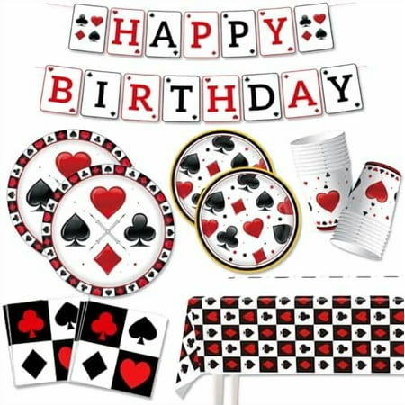 Casino Party Decorations Set, 52 Pieces, Poker Themed Plates, Napkins, Banner, Tablecloth$$Home Decor, Kitchen, & Other