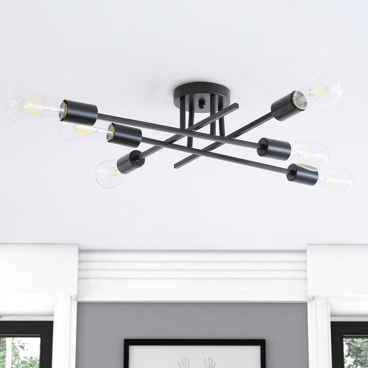 Aiwen Retro Metal Sputnik Semi Flush Mount Ceiling Lamp Modern Light Fixture